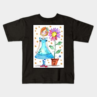 Girl with a potted flower Kids T-Shirt